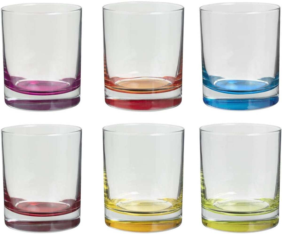 SnelShoppen - Set van 6 Kleurige Waterglazen - Aqua Model - Geschikt voor Feesten, Tuin, Keuken, Camping - 9.5 x 8 cm - Roze, Oranje, Blauw, Rood, Gee