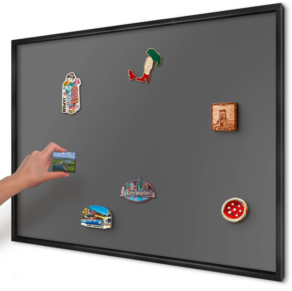 Artprintcave Grijs Magneetbord mit Zwart Frame - 100x70 cm - Donkergrijs Memobord Keuken - Minimalist Wandbord Magnetisch - Achtergronden En Patronen