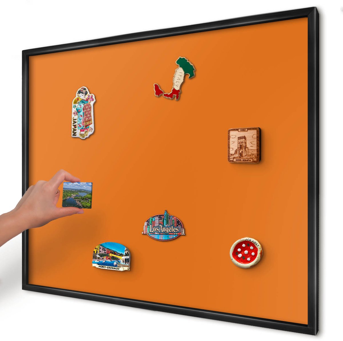Artprintcave Oranje Magneetbord mit Zwart Frame - 80x60 cm - Sterk Oranje Magneet Bord mit Frame - Minimalist Bord Voor Magneten - Achtergronden En Patronen