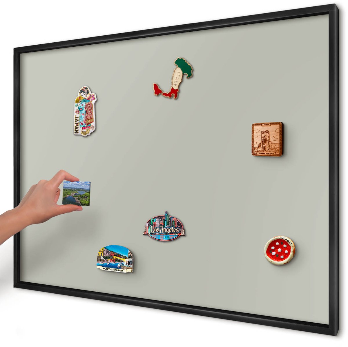 Artprintcave Grijs Magneetbord mit Zwart Frame - 100x70 cm - Warmgrijs Magneetbord Voor Keuken - Minimalist Wandbord Magnetisch - Achtergronden En Patronen
