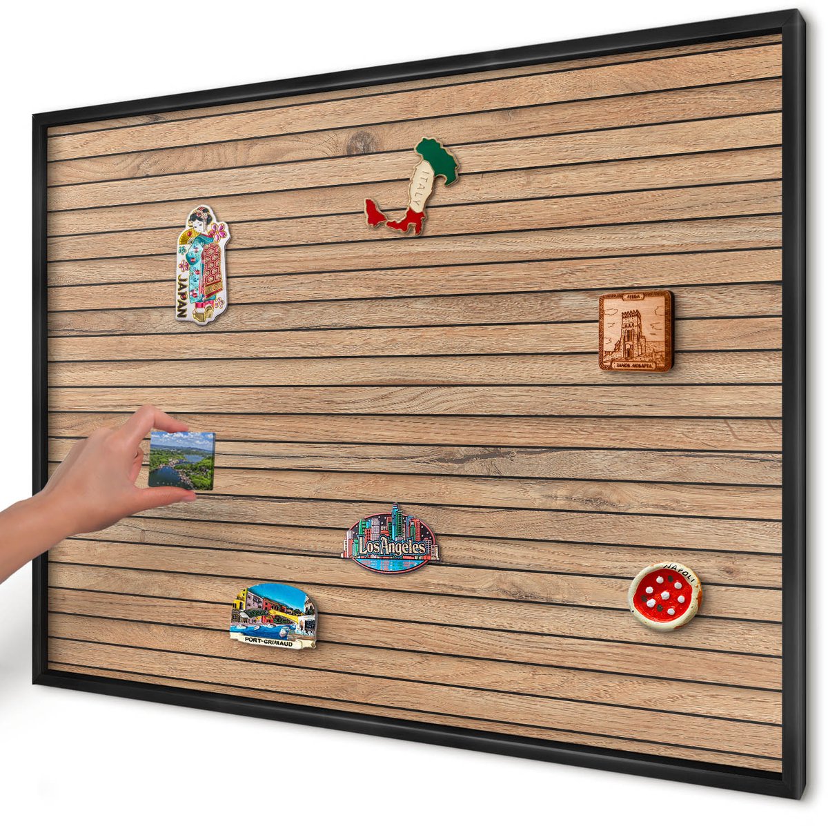 Artprintcave Bruin Magneetbord mit Zwart Frame - 100x70 cm - Houten Planken Magnetische Organizer - Rustiek Bord Voor Magneten - Texturen