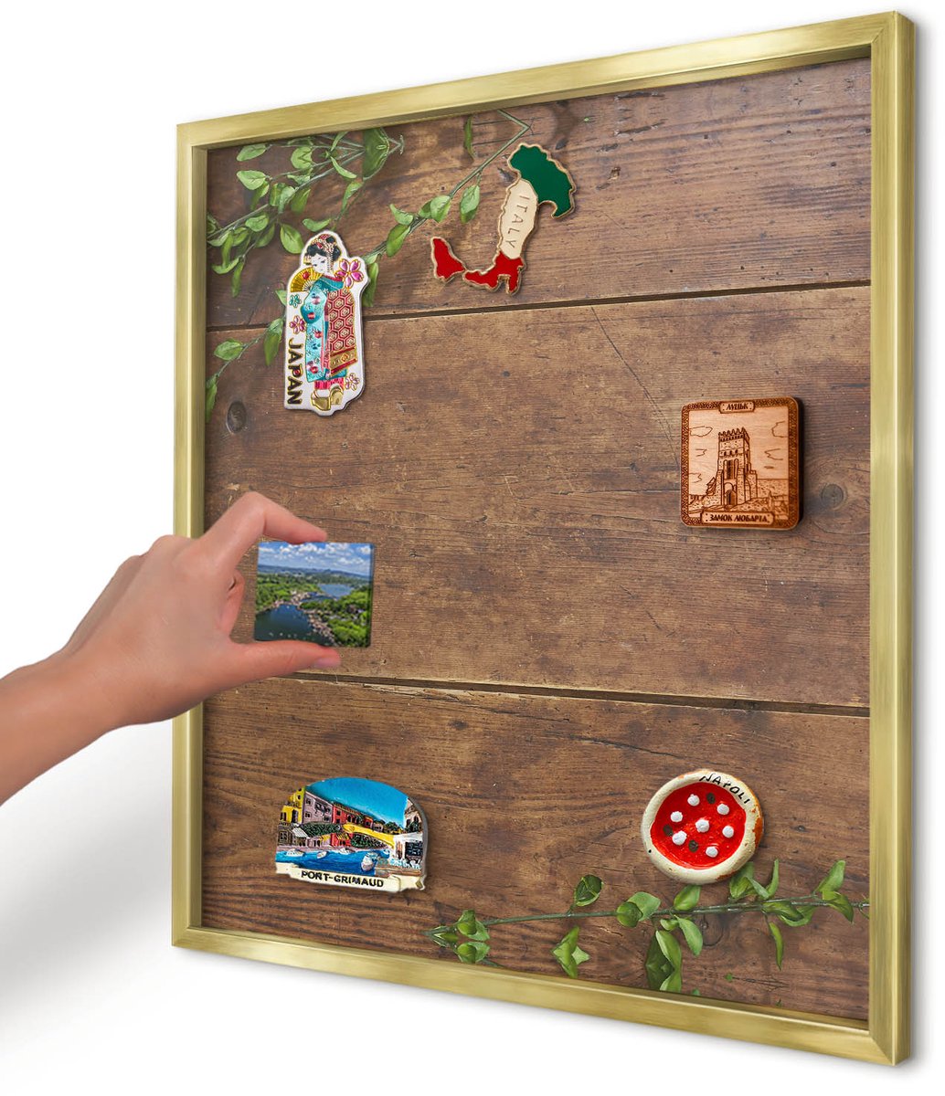 Artprintcave Bruin Magneetbord mit Gouden Frame - 50x50 cm - Hout Natuur Notitiebord - Rustiek Magnetische Organizer - Natuur
