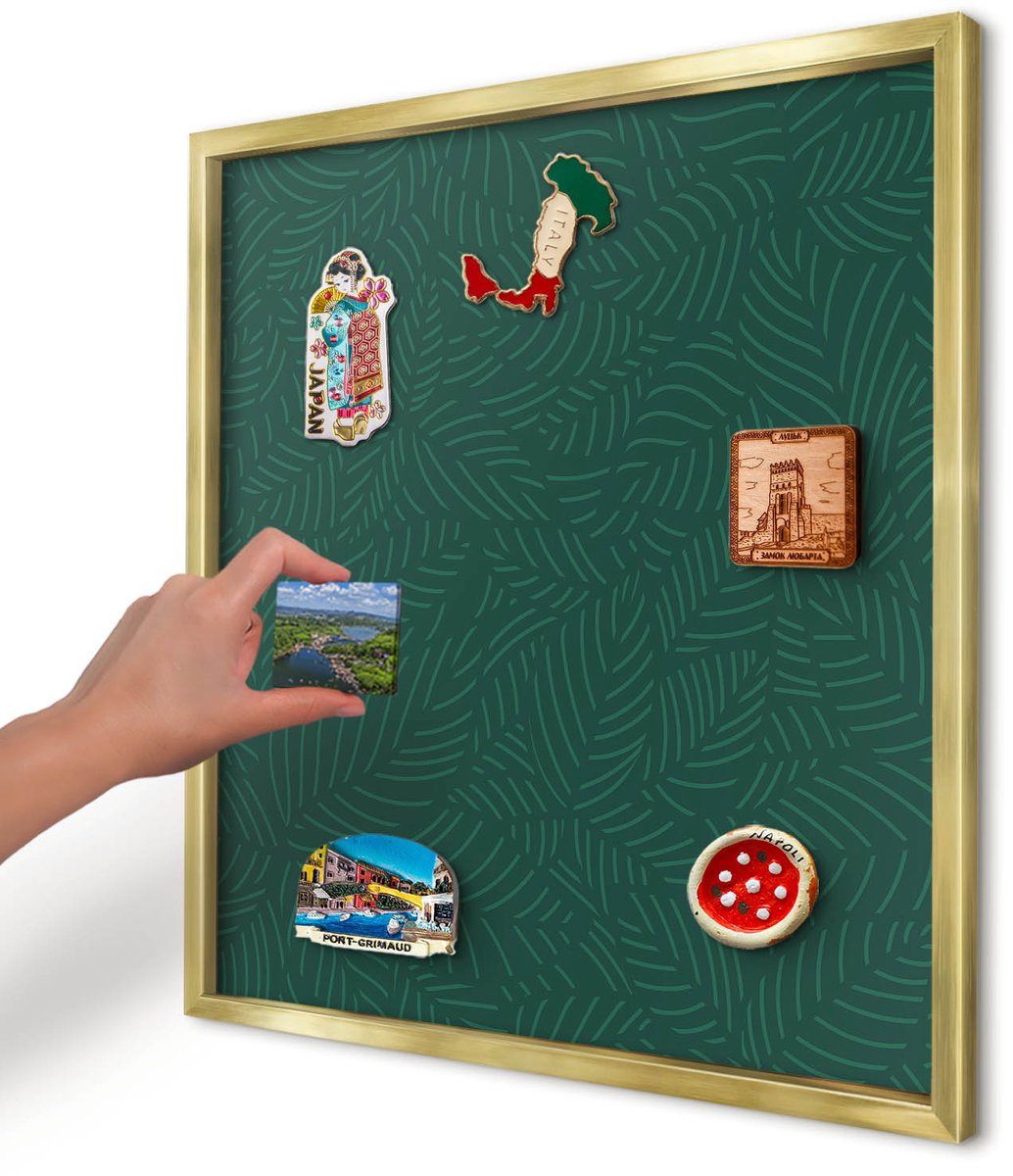 Artprintcave Groente Magneetbord mit Gouden Frame - 50x50 cm - Groene Bladeren Memobord Keuken - Modern Bord Voor Magneten - Achtergronden En Patronen