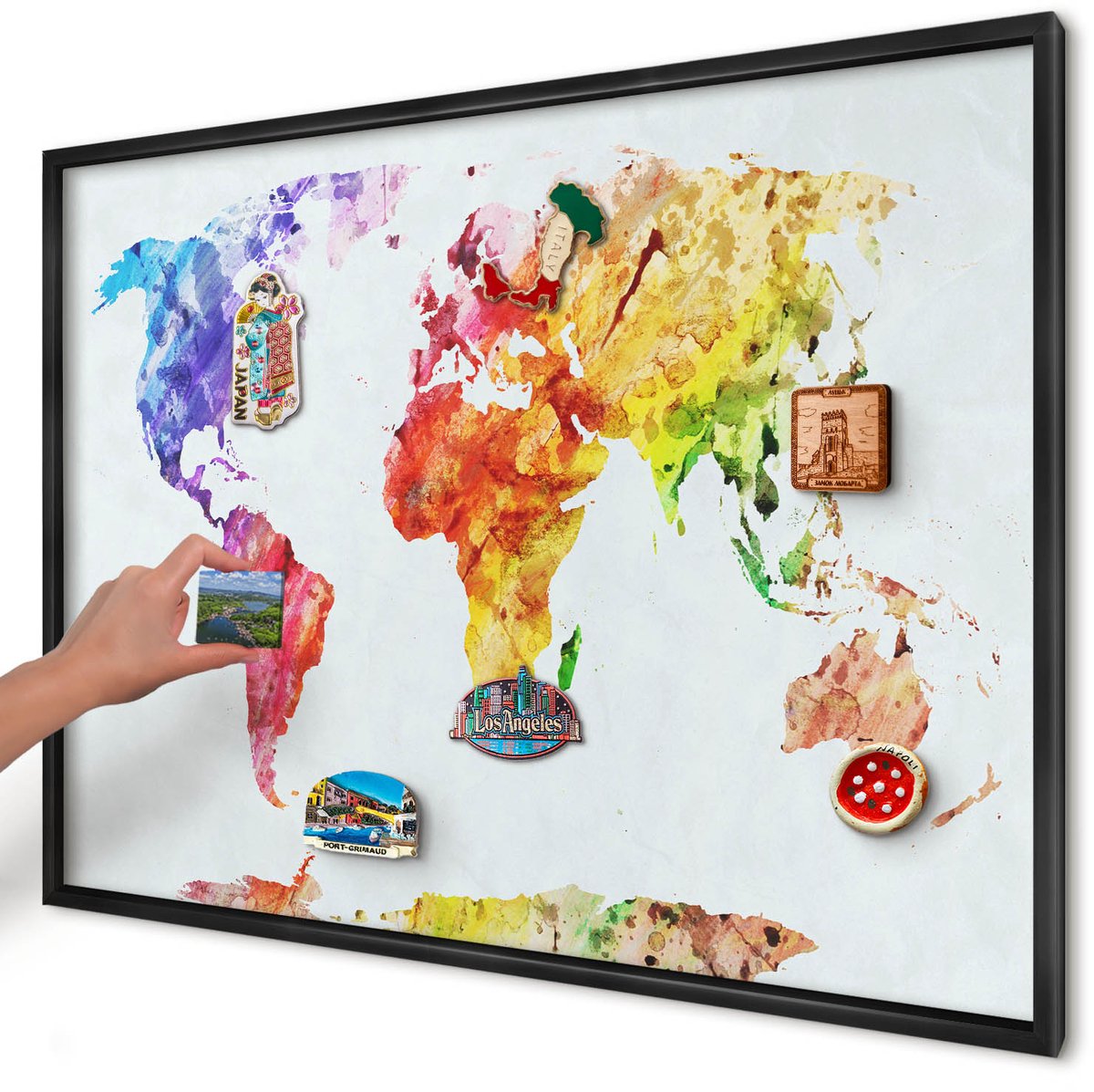 Artprintcave Geel Magneetbord mit Zwart Frame - 100x70 cm - Kleurenkaart Bord Voor Magneten - Waterverf Notitiebord - Kaarten