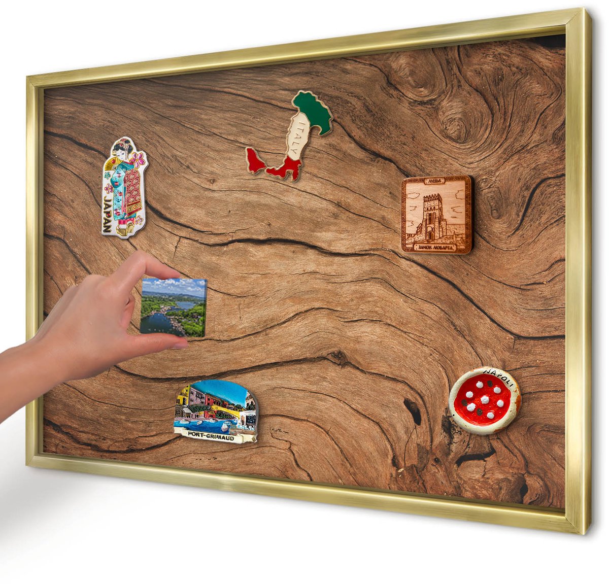 Artprintcave Bruin Magneetbord mit Gouden Frame - 60x40 cm - Houtnerf Magnetisch Bord - Rustiek Magneetbord Voor Foto's - Texturen