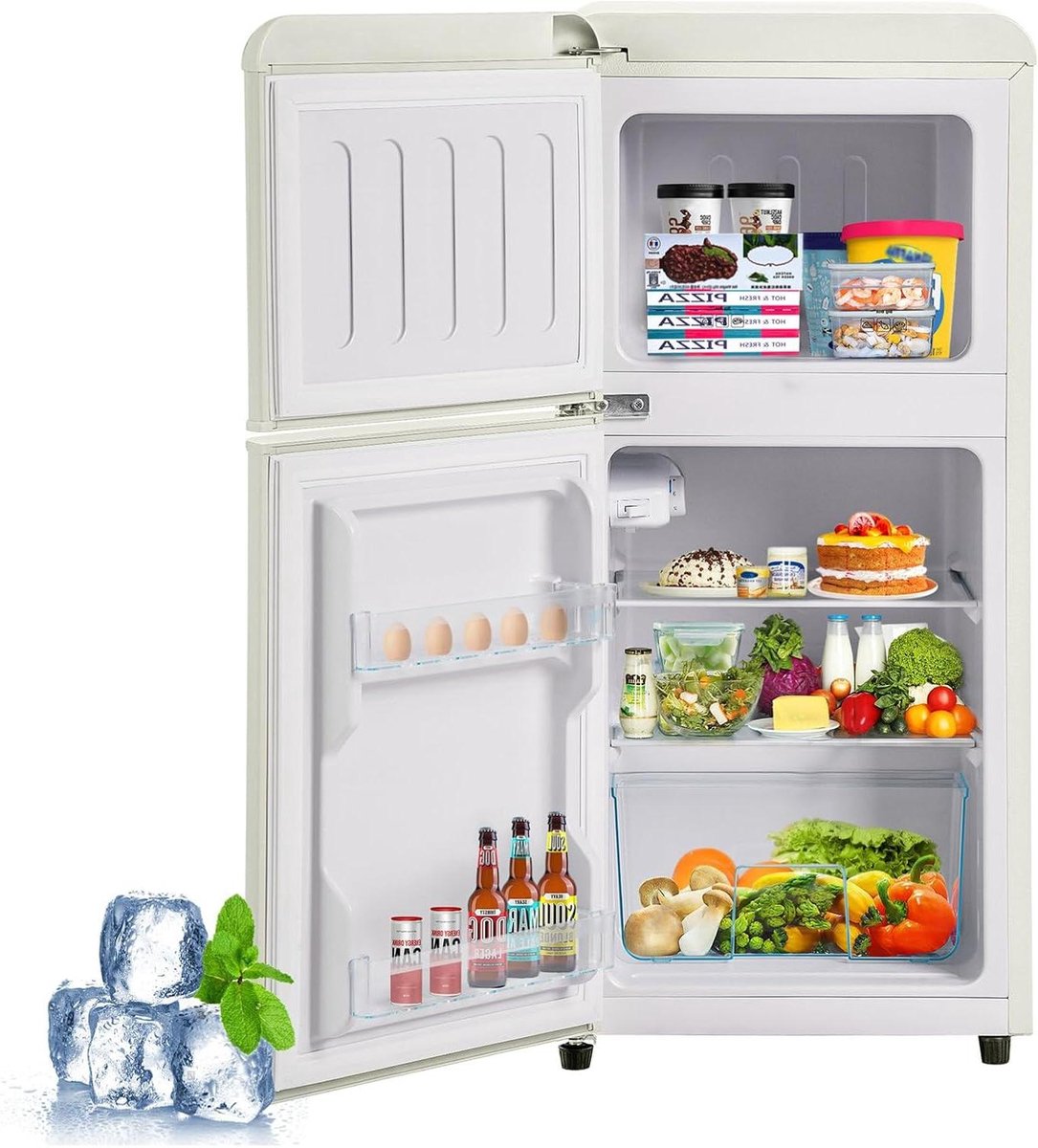 Koelkast met Vriezer Mini Koelkast Dubbeldeurs Drank en Snacks Koelen Separate Vriezer en Koelruimte 60 Liter