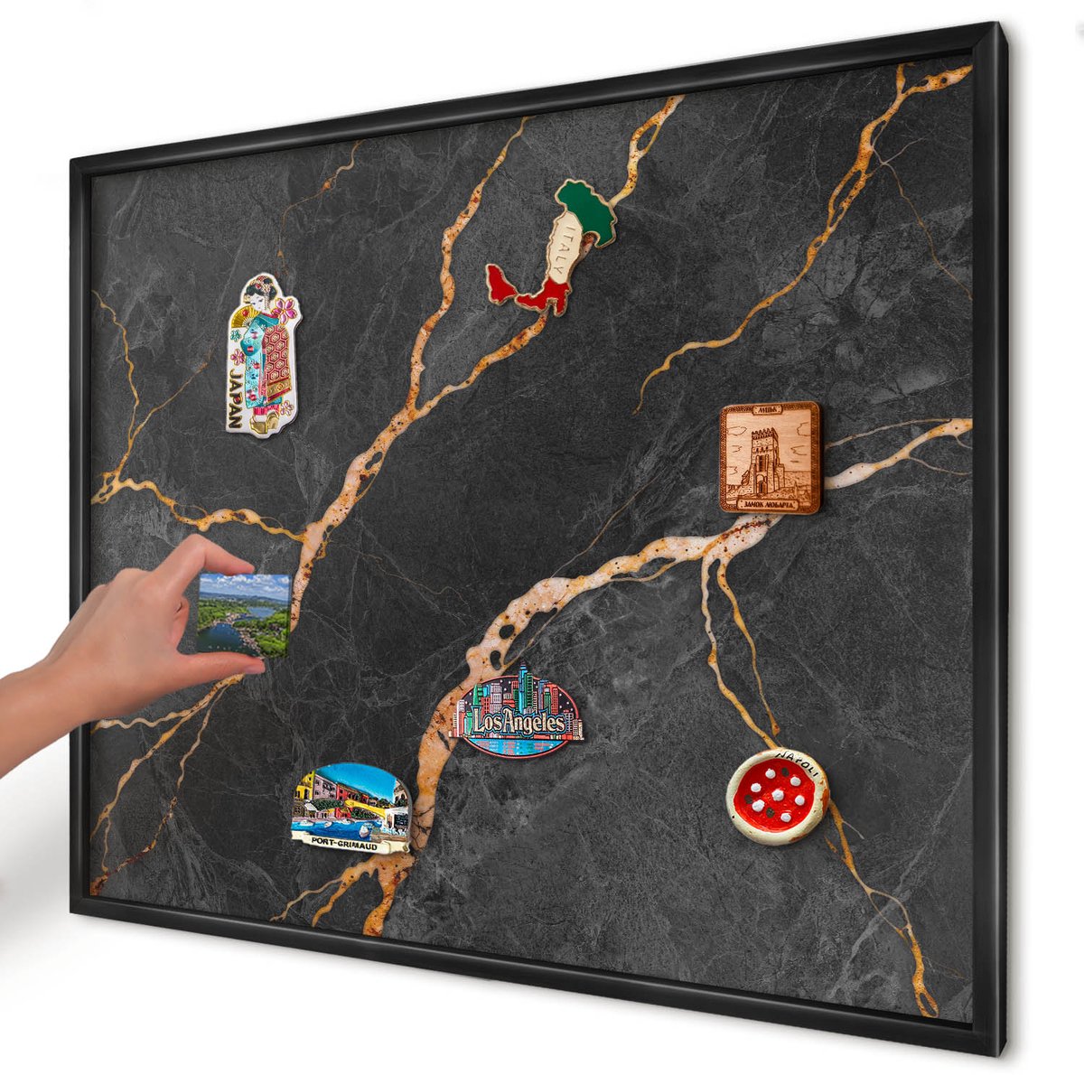Artprintcave Zwart Magneetbord mit Zwart Frame - 80x60 cm - Marmeren Linten Bord Voor Magneten - Abstract Magnetische Organizer - Texturen