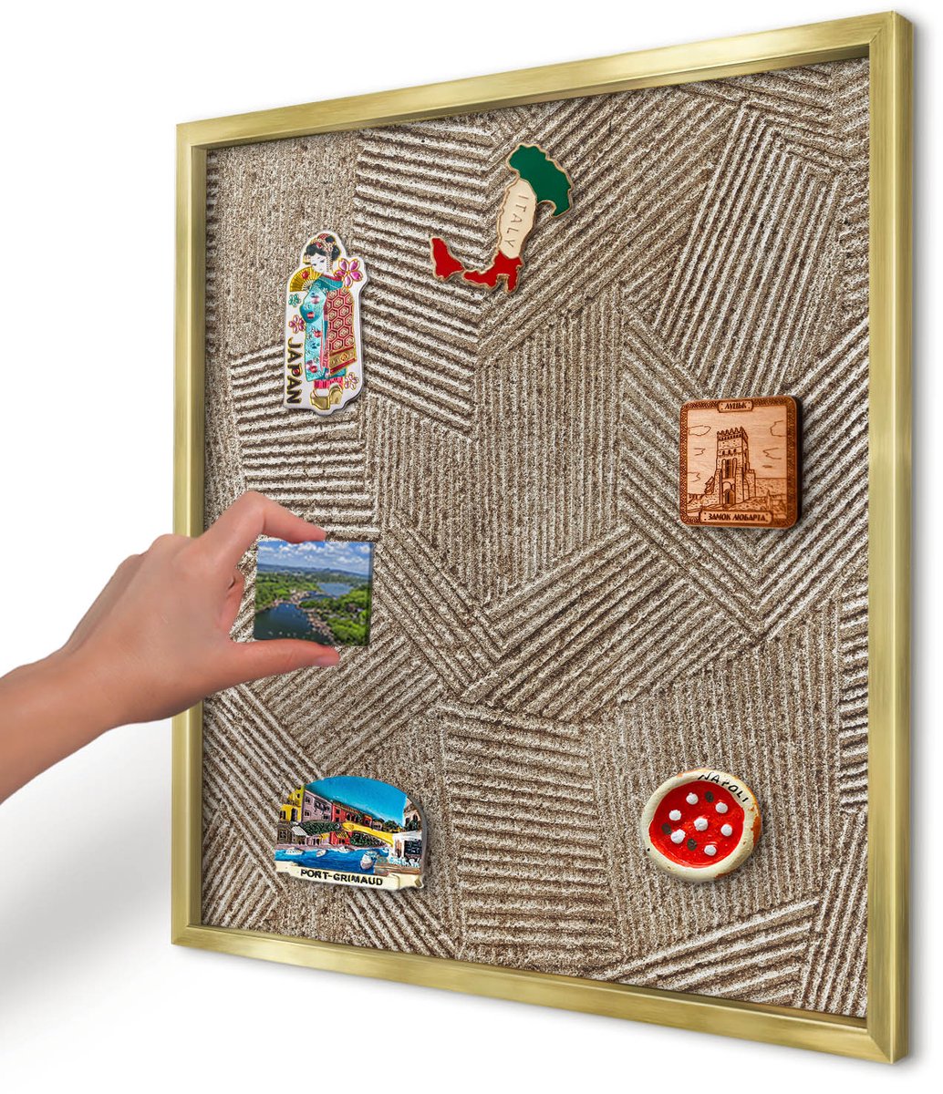 Artprintcave Beige Magneetbord mit Gouden Frame - 50x50 cm - Geometrisch Patroon Magneet Bord mit Frame - Geometrische Magneetbord Voor Keuken - Achtergronden En Patronen