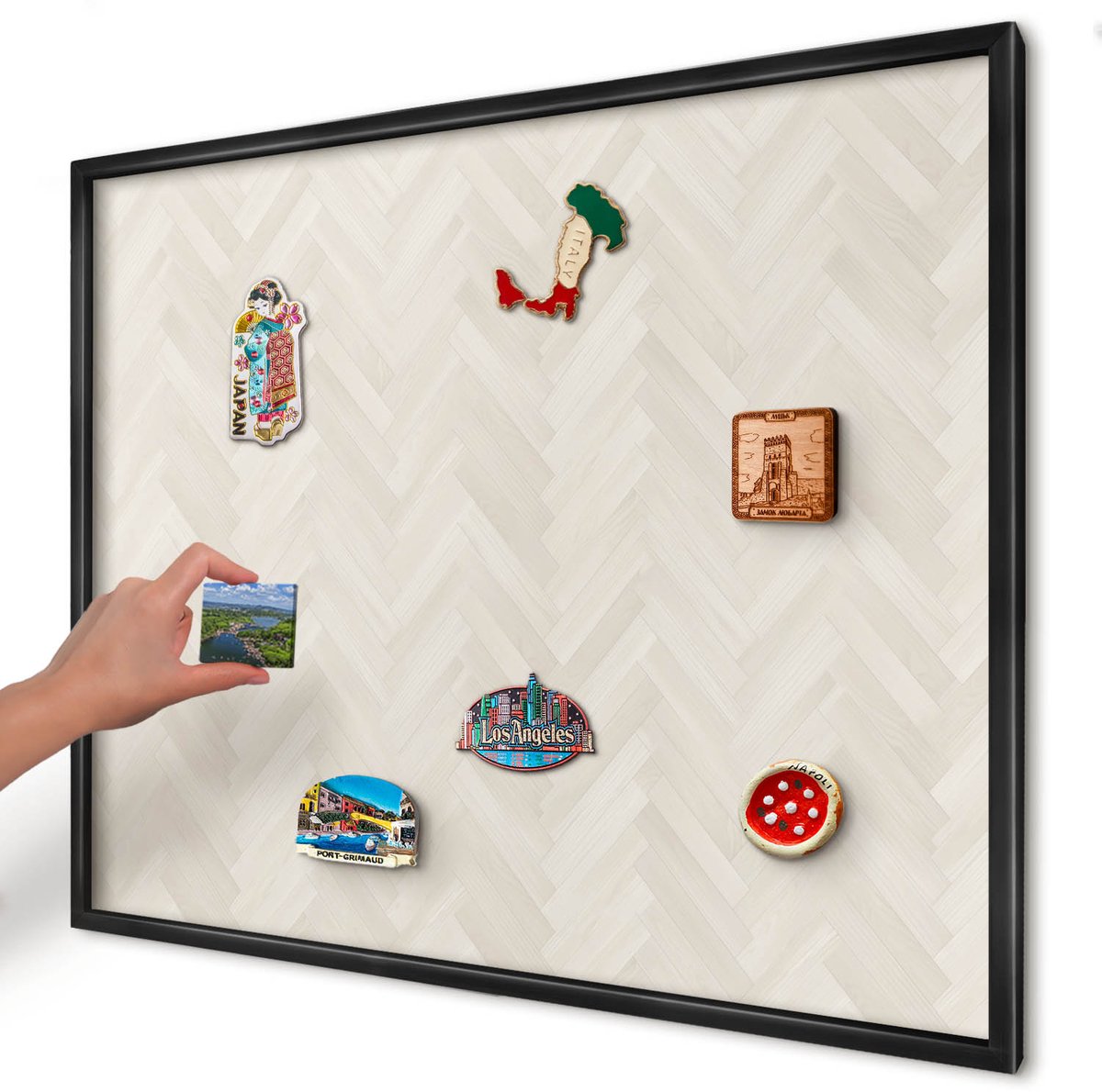 Artprintcave Romig Magneetbord mit Zwart Frame - 80x60 cm - Subtiele Visgraat Magnetische Organizer - Minimalist Memobord Keuken - Texturen