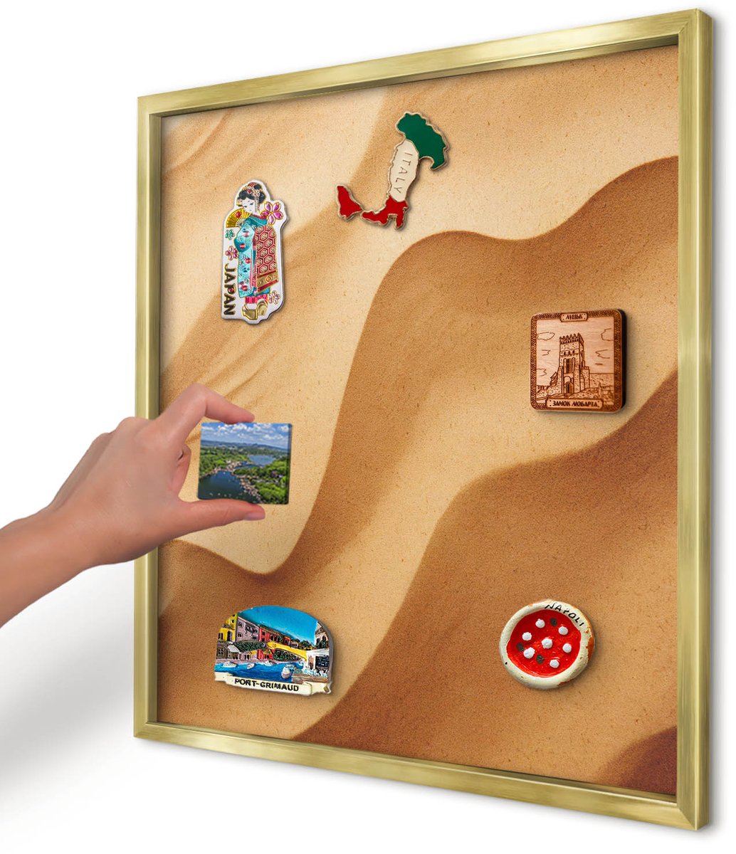 Artprintcave Oranje Magneetbord mit Gouden Frame - 50x50 cm - Zandgolven Magneet Bord mit Frame - Abstract Magneetbord Voor Keuken - Abstractie