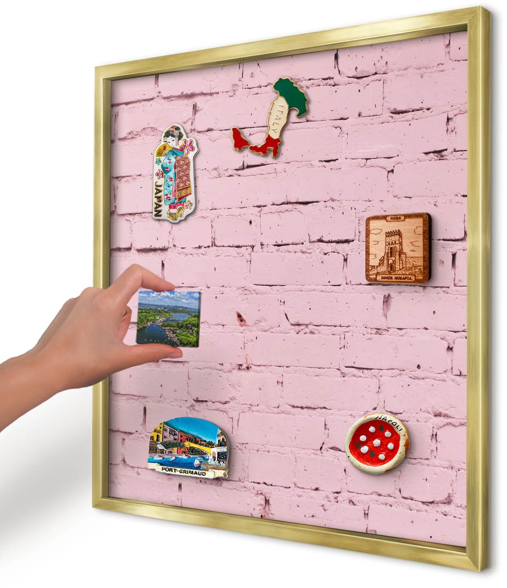 Artprintcave Roze Magneetbord mit Gouden Frame - 50x50 cm - Roze Baksteen Notitiebord - Minimalist Memobord Keuken - Texturen