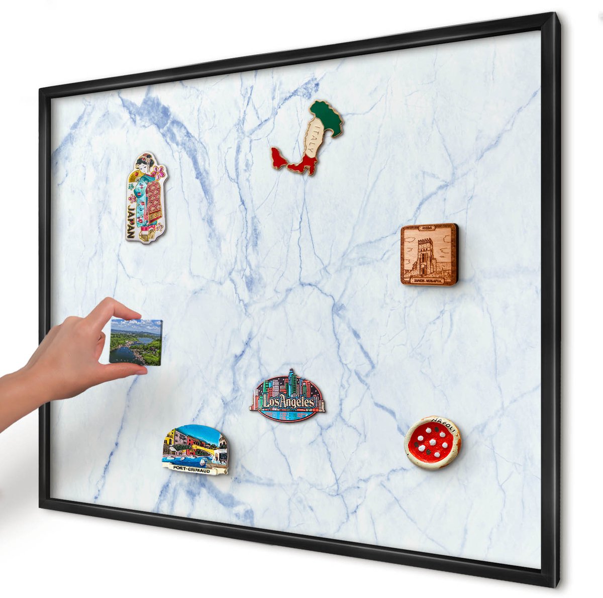 Artprintcave Wit Magneetbord mit Zwart Frame - 80x60 cm - Marmerontwerp Magnetisch Bord Voor Magneten - Minimalist Wandbord Magnetisch - Texturen