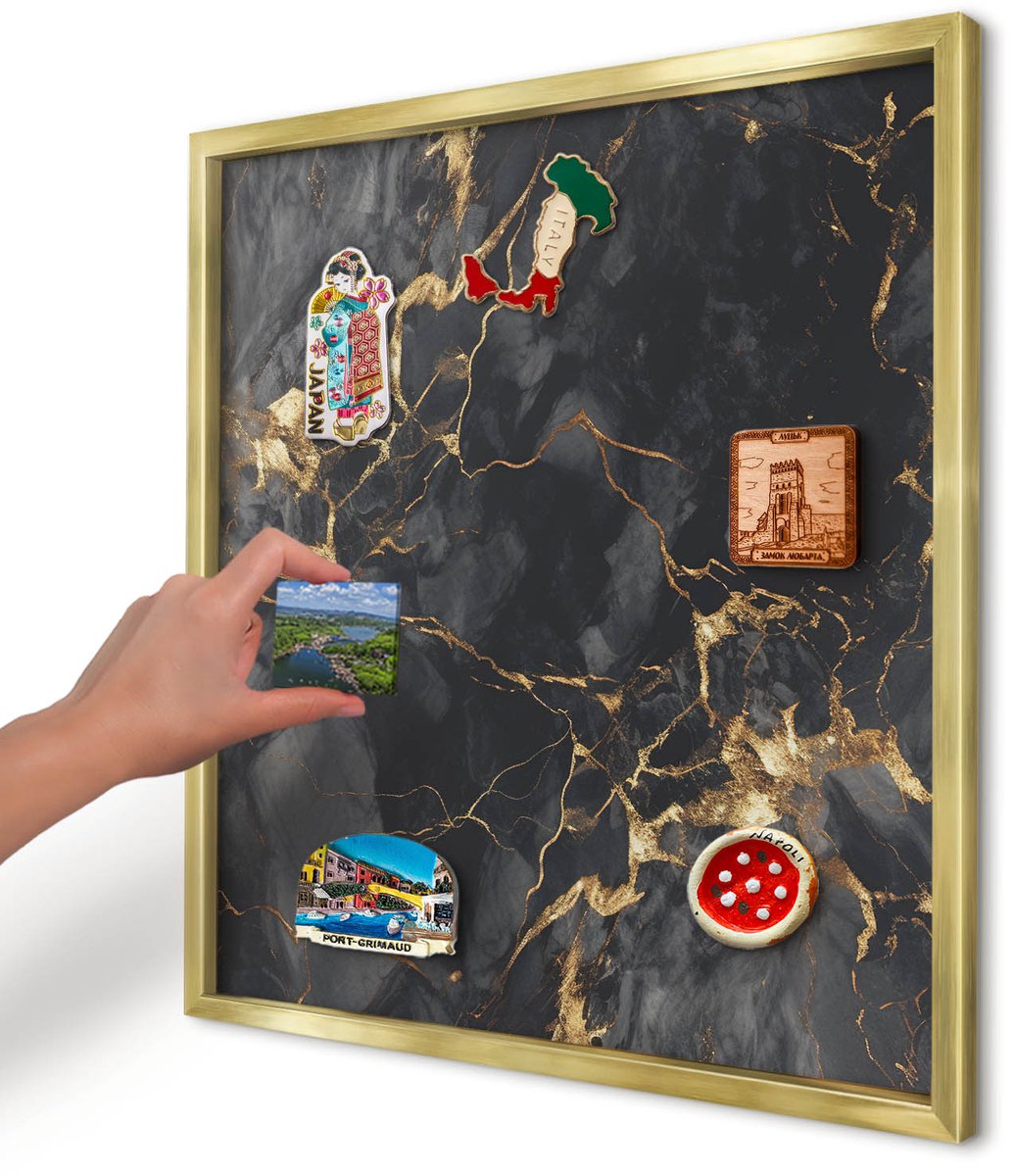Artprintcave Zwart Magneetbord mit Gouden Frame - 50x50 cm - Fijne Aderen Magnetische Organizer - Abstract Notitiebord - Abstractie