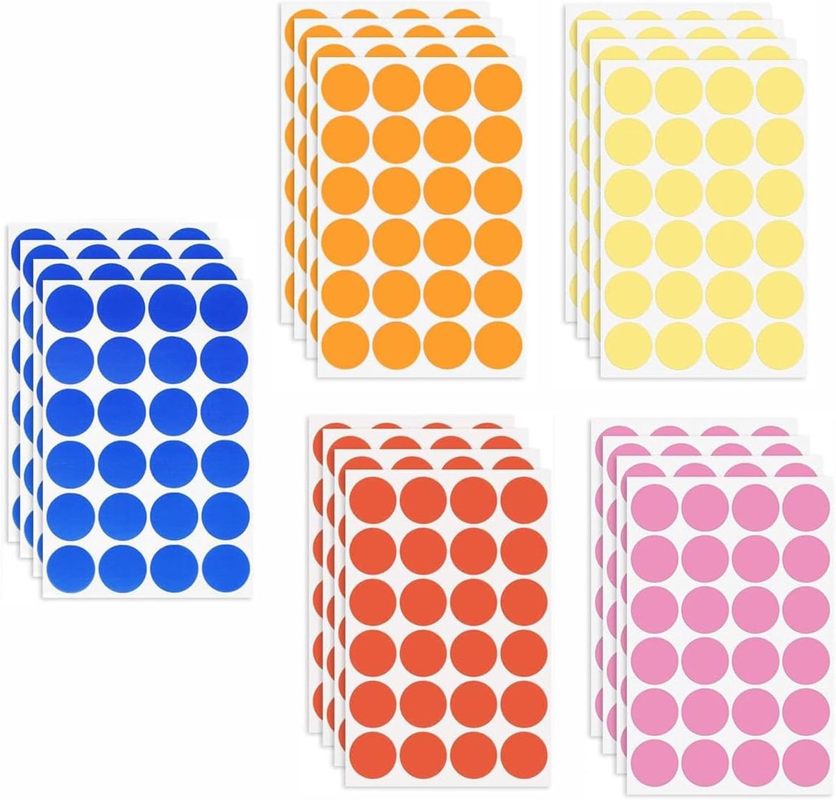 480 stuks kleurrijke stickers, 30 mm, ronde stippenstickers