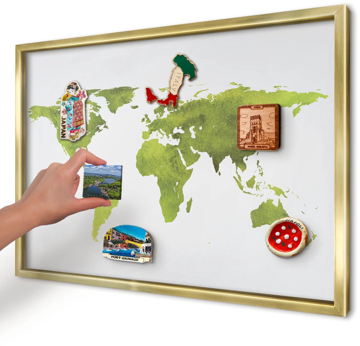 Artprintcave Groente Magneetbord mit Gouden Frame - 60x40 cm - Groene Kaart Magnetische Organizer - Waterverf Magneet Bord mit Frame - Kaarten