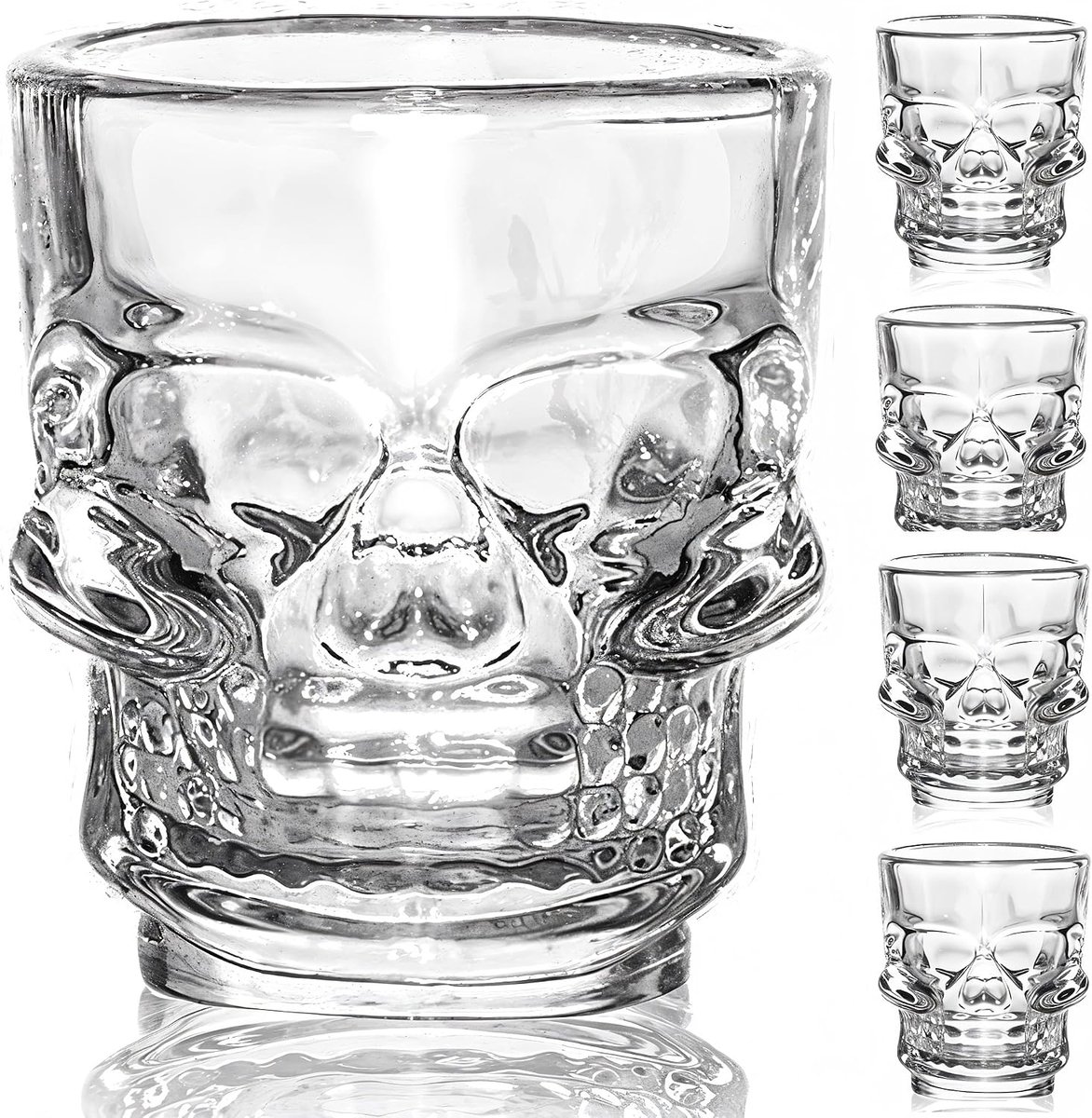 Shotglazen | 4 x schedelvormig tequila borrelglas, gotisch design party shots glazen | Cool 50 ml Tequila Shooter glas | Skull Gifts