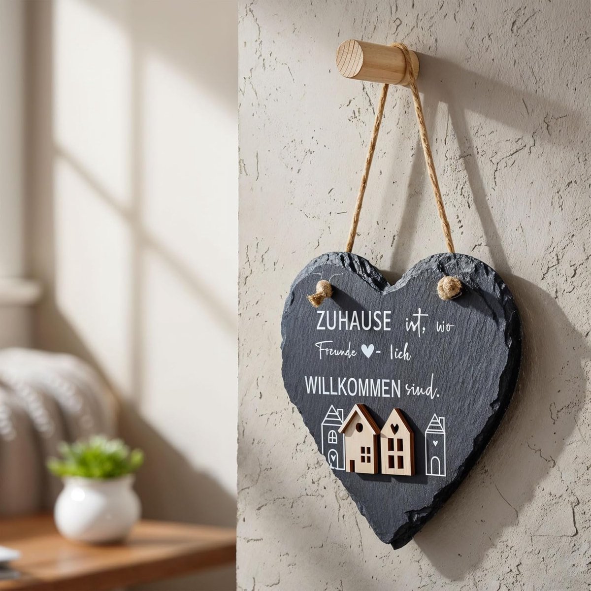 levandeo Wandafbeelding leisteen hart 15x15cm huis welkom deurbord wanddecoratie leisteen bord decoratieve afbeelding bord housewarming gift