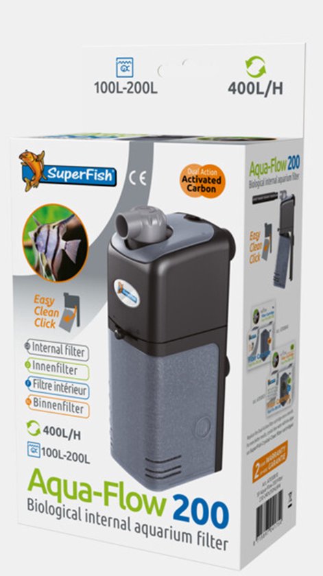 Aqua-Flow 200 biologisch intern aquariumfilter, antraciet en grijs, 400 L/H, voor 100-200L aquaria.