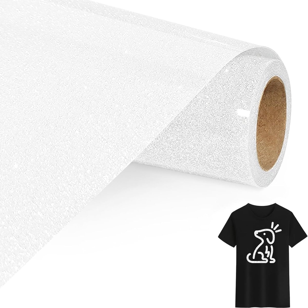 Wit Glitter Opstrijkbare Vinylrol Voor Stoffen, 30.5cm X 152cm Glitter Iron On Heat Transfer Vinyl met Wiedgereedschap, Opstrijkbare Flex Voor Stoffen, T-Shirts (Wit)