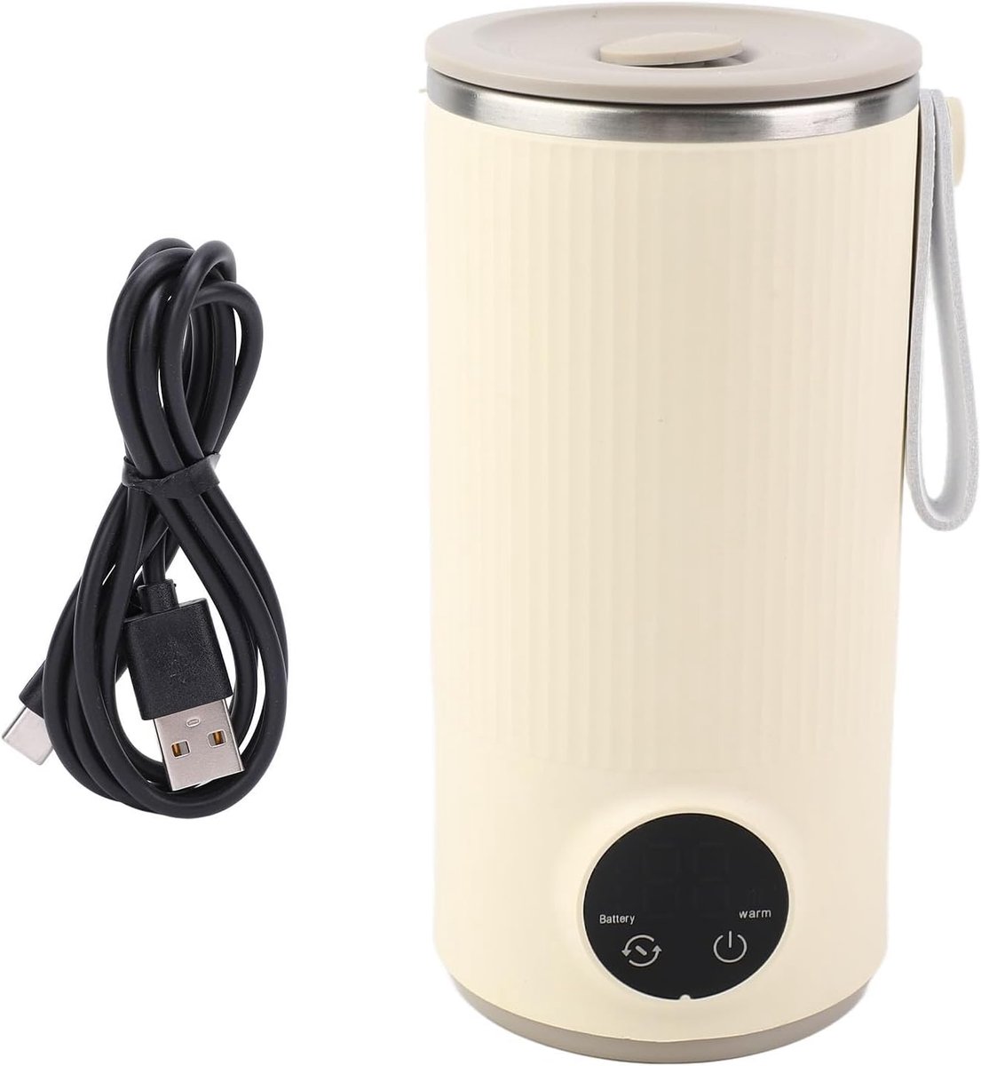 SnelShoppen - Draadloze Waterkoker RVS 400 ml met Oplaadbare Roerstaaf voor Melk, Thee, Koffie, Heet Water - Ideaal voor Reizen en Kamperen