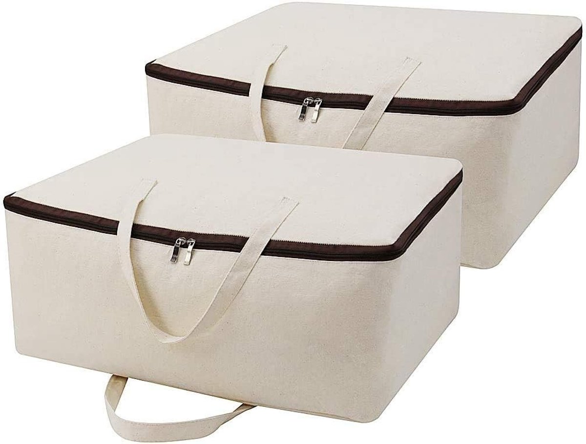 Eco-vriendelijke ademende canvas opbergzakken van 100% katoen met handvatten - Beige (2 stuks) voor duurzame organisatie en opslag