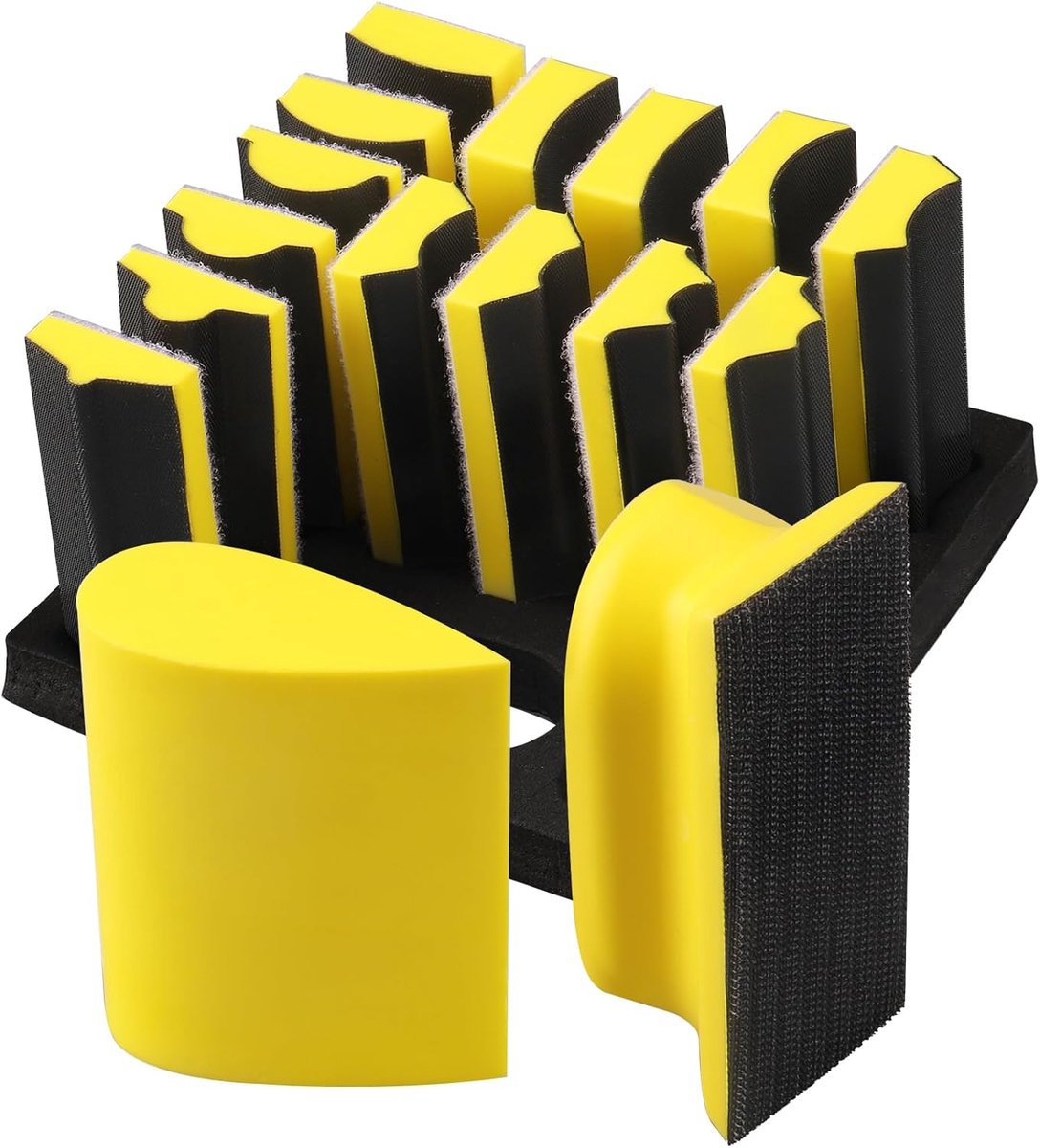 Handschuurblok set 16-delig - Voorgevormde profielen - Convex en concave vormen - Ideaal voor houtbewerking - ShopVlot