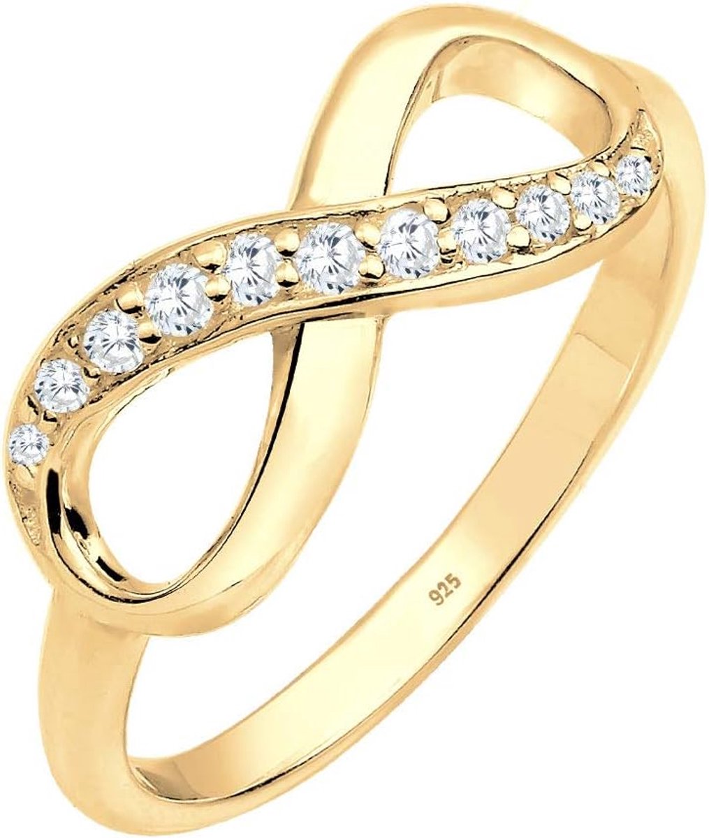 Damesring, oneindigheid, 925 sterling zilver, zirkonia, briljant geslepen, goud