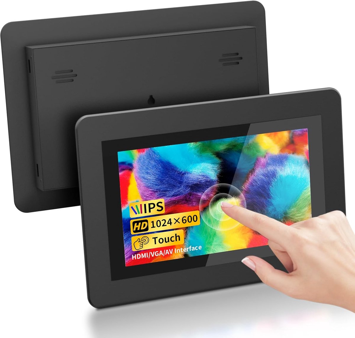 SnelShoppen - 7 Inch Touchscreen Minimonitor met 1024×600 IPS HD, Ingebouwde Luidsprekers, HDMI/VGA/AV-ingang voor Raspberry Pi, PC, TV, CNC, CCTV