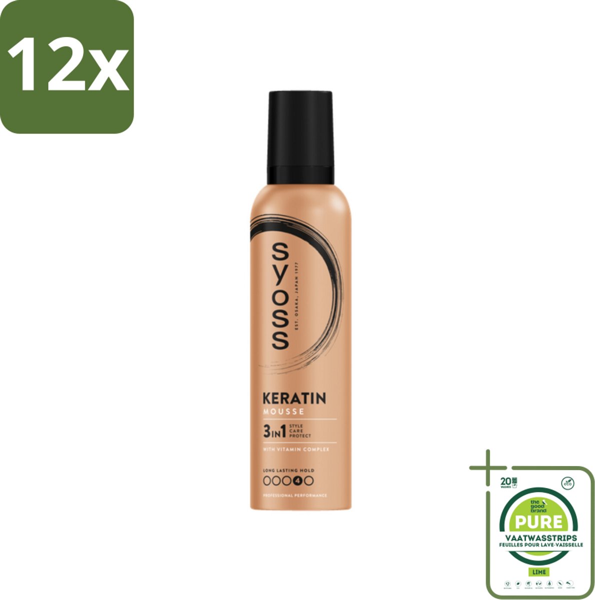 Syoss - Keratin - Haarmousse - Versterkt Haarvezels - 250 ml - Voordeelverpakking - 12 stuks - Haar mousse - Styling mousse