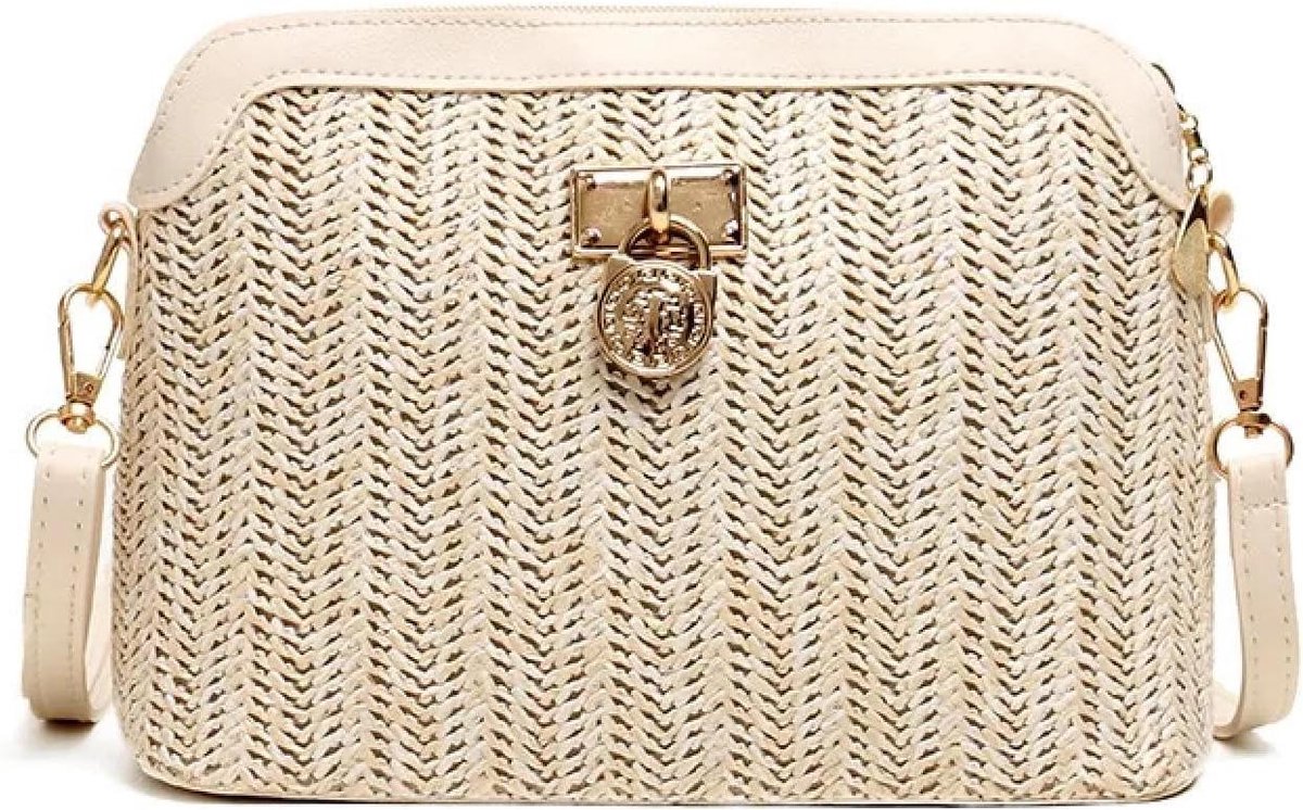 Stro Schoudertas - Strandtas Dames - Dagelijks Gebruik - Geweefd Patroon - One Size - Grijs