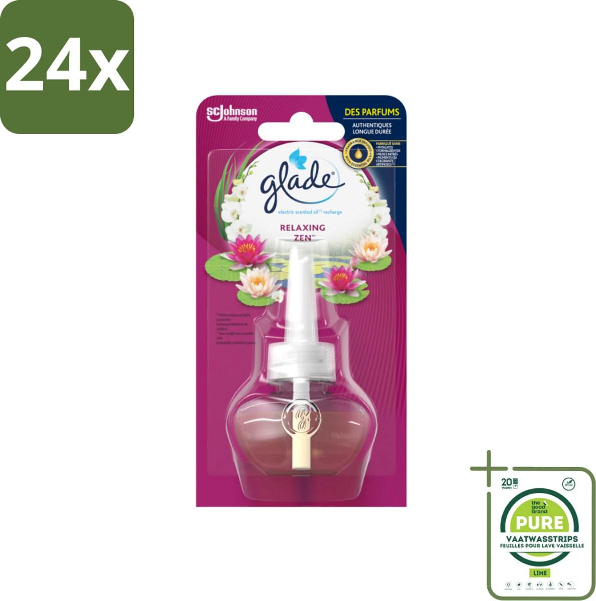 Glade - Navulling Elektrische Olie - Relaxing Zen - Zonder Houder - Voordeelverpakking - 24 stuks - Geurverspreider - Elektrische geur