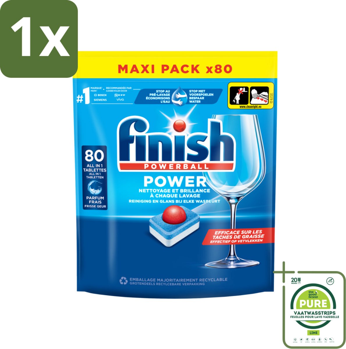 1 x Finish - Vaatwasmiddel - Power All in One Regular - Effectieve Alles-in-1 Reiniging - 80 capsules - Vaatwastabletten - Vaatwasser - Vaatwas - Schone Vaat - Vaatwasmiddel