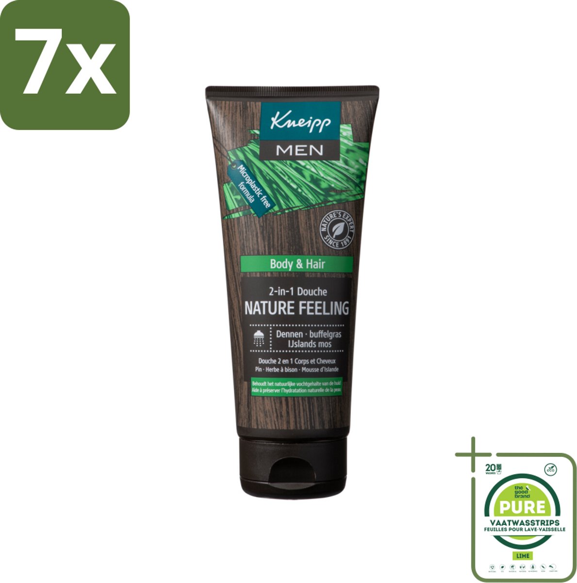 7 x Kneipp - Douchegel - Men - Nature Feeling - 2-in-1 - 200 ml - Grootverpakking - Douchegel - Mannen - Natuurlijke Verzorging - Dennenolie - Buffelgras