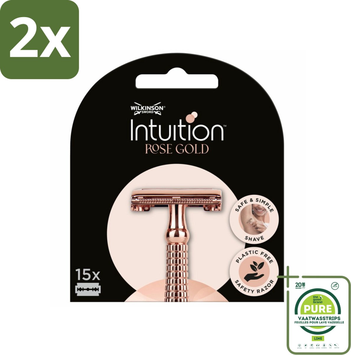 Wilkinson Intuition - Navulmesjes - Rose Gold Safety Razor - Luxe - 15 mesjes - Voordeelverpakking - 2 stuks - Scheermesjes - Scheermesjes dames