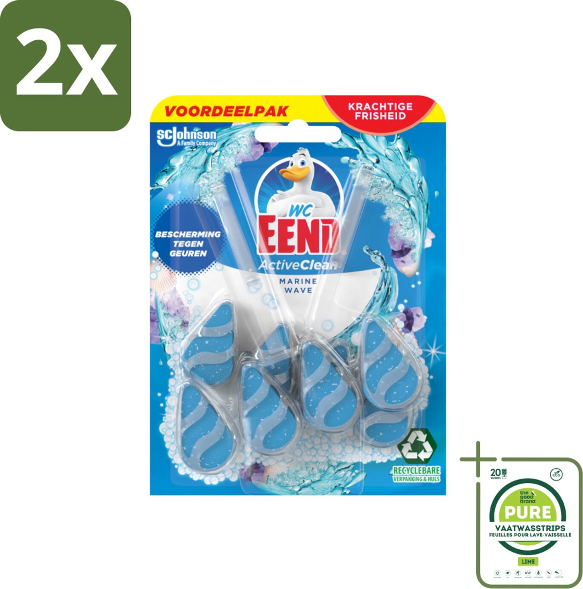 WC Eend - Active Clean Marine - Toiletblok Duopack - Meer Schuim & Frisheid - 2 Toiletblokken - Voordeelverpakking - 2 stuks - Toiletblok - Toilet schoonmaken