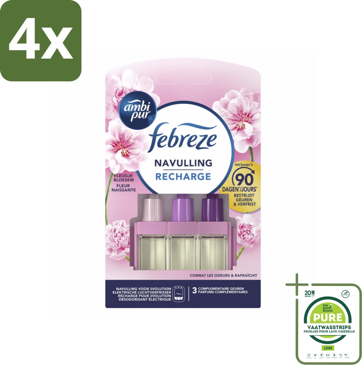 Ambi Pur - 3Volution - Navulling - Vleugje Bloesem - 20 ml - Voordeelverpakking - 4 stuks - Luchtverfrisser - Geur
