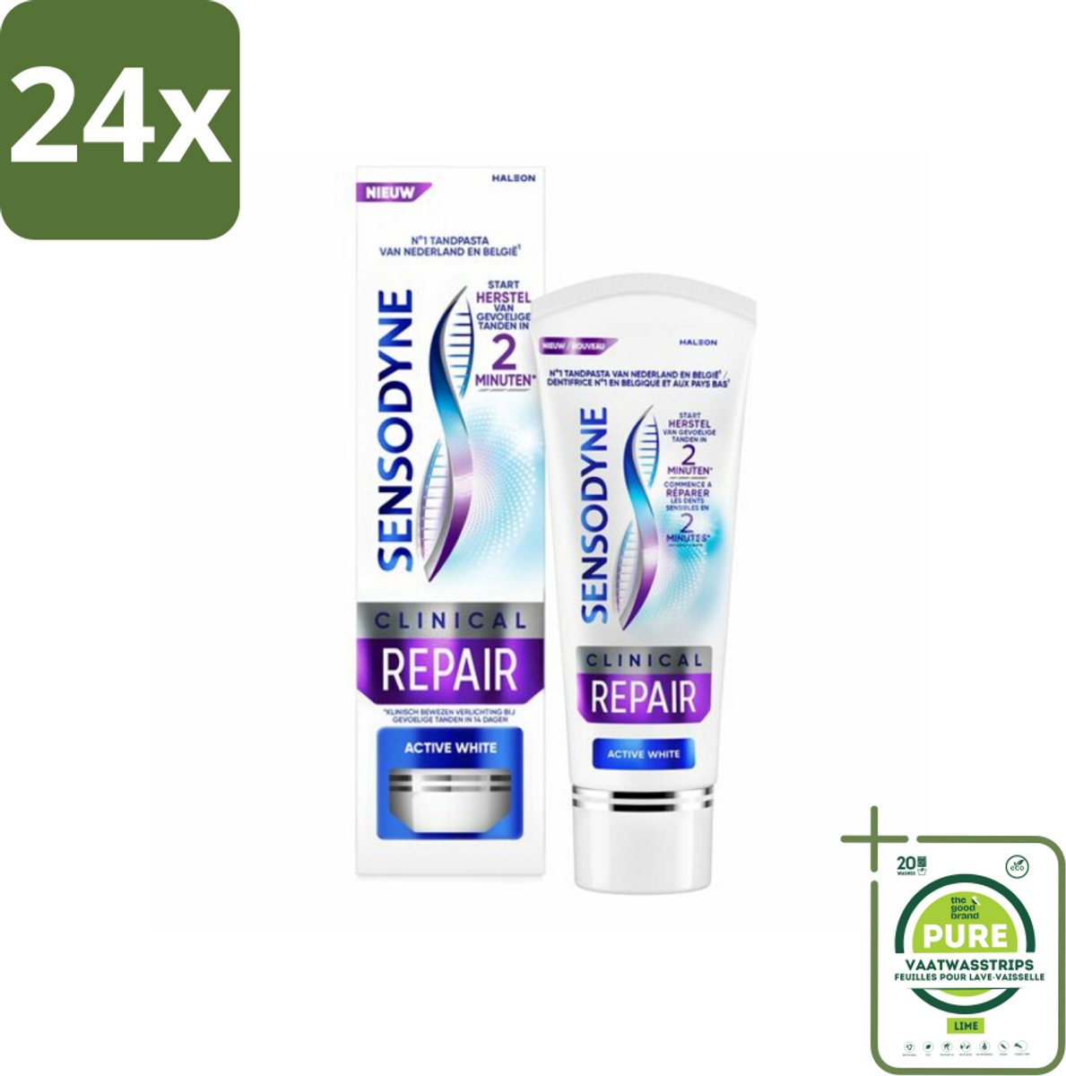 Sensodyne - Tandpasta - Clinical Repair - Active White - Tandglazuur Herstellen - 75 ml - Voordeelverpakking - 24 stuks - Tandgevoeligheid - Tandpasta