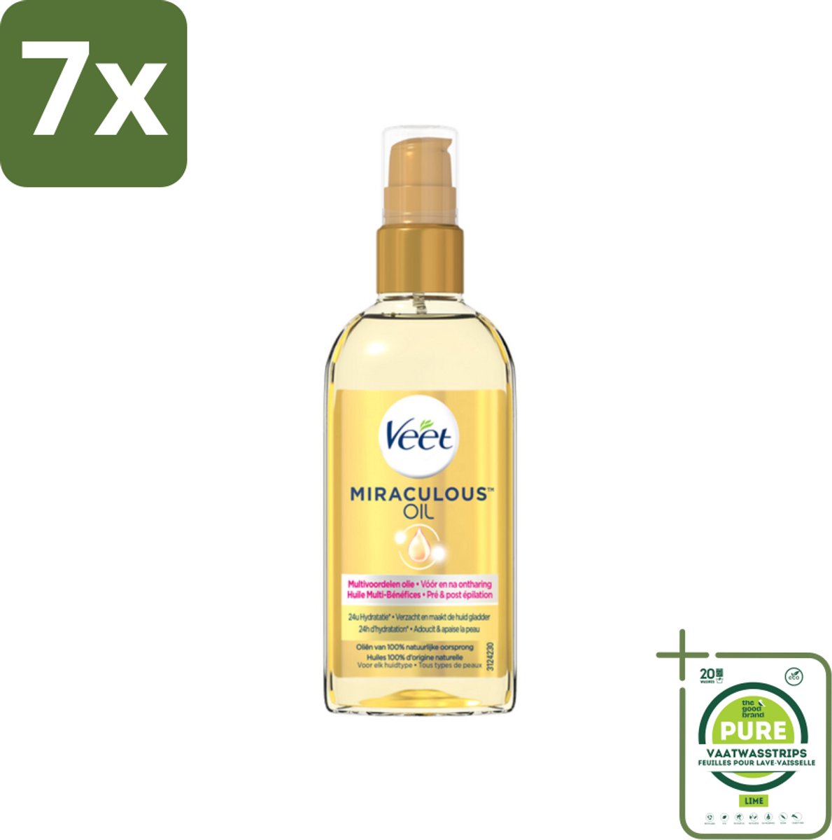 7 x Veet - Aftercare - Natuurlijke Voedende Olie - Voor & Na Ontharing - 100 ml - Grootverpakking - Ontharings-olie - Nabehandeling Ontharing - Hydraterende Olie - Natuurlijke Olie - Veet Miraculous