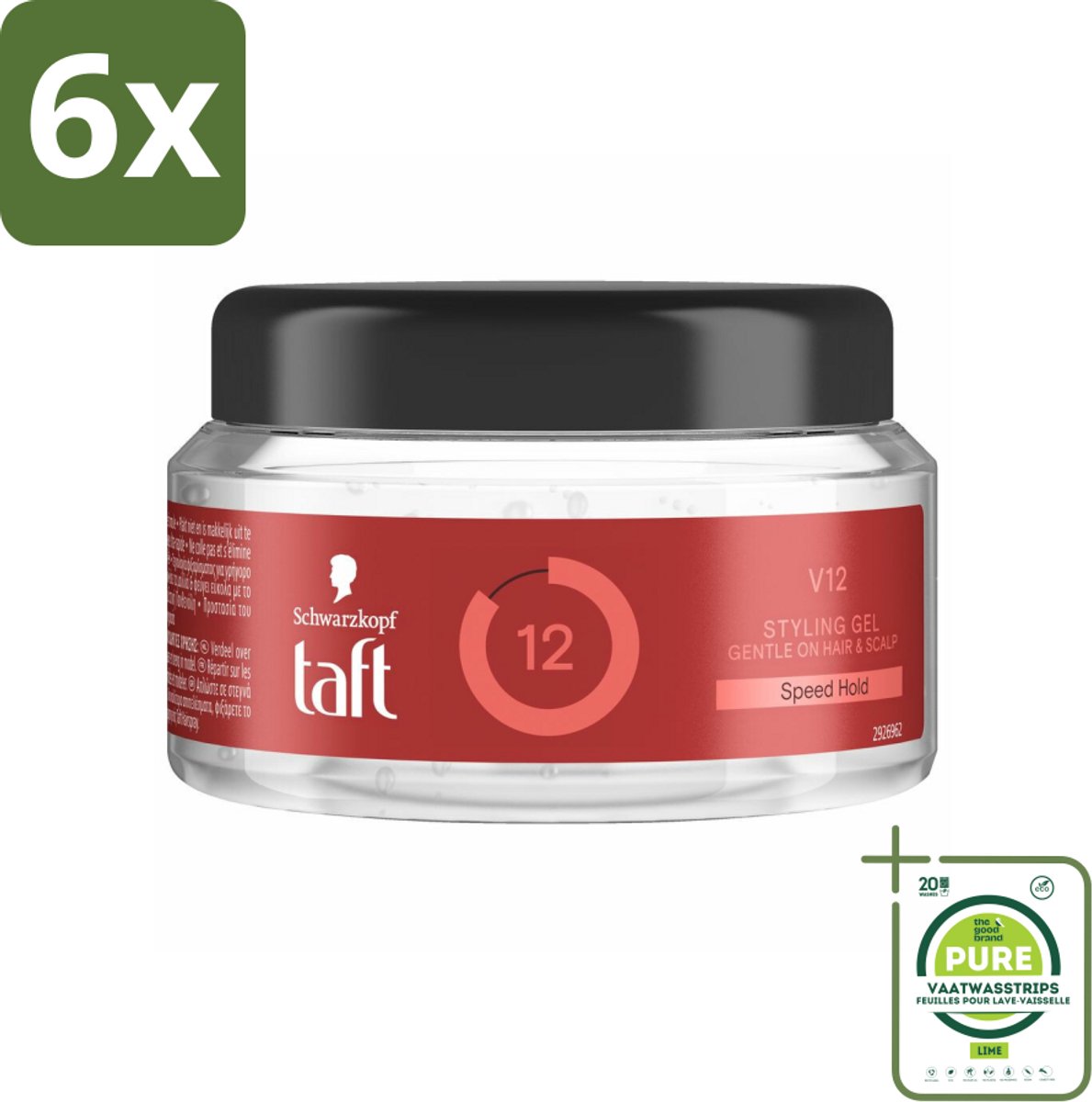 Taft - V12 - Styling Gel - Supersnelle fixatie - 250 ml - Voordeelverpakking - 6 stuks - Haar gel - Taft V12