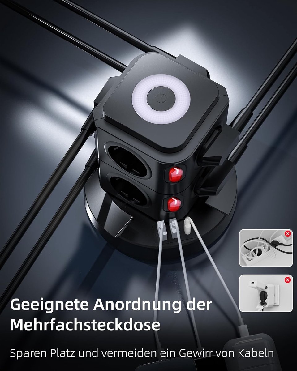 Stekkerdoos met USB - Wit - 1,8 m - 8-voudig met Led-nachtlampje en Schakelaar - Voor Thuis en Kantoor