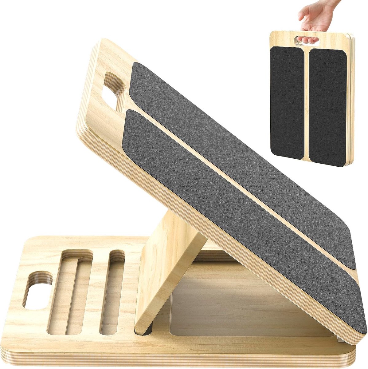schuine plank van hout, met 5 hellingshoeken, professionele kuitstretcher voor kniebuigingen, spierrek en evenwicht