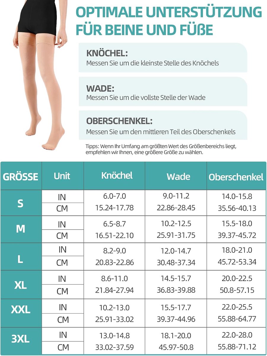 Kousen voor dames en heren, 15-20 mmHg, klasse I, dijbeen, lange