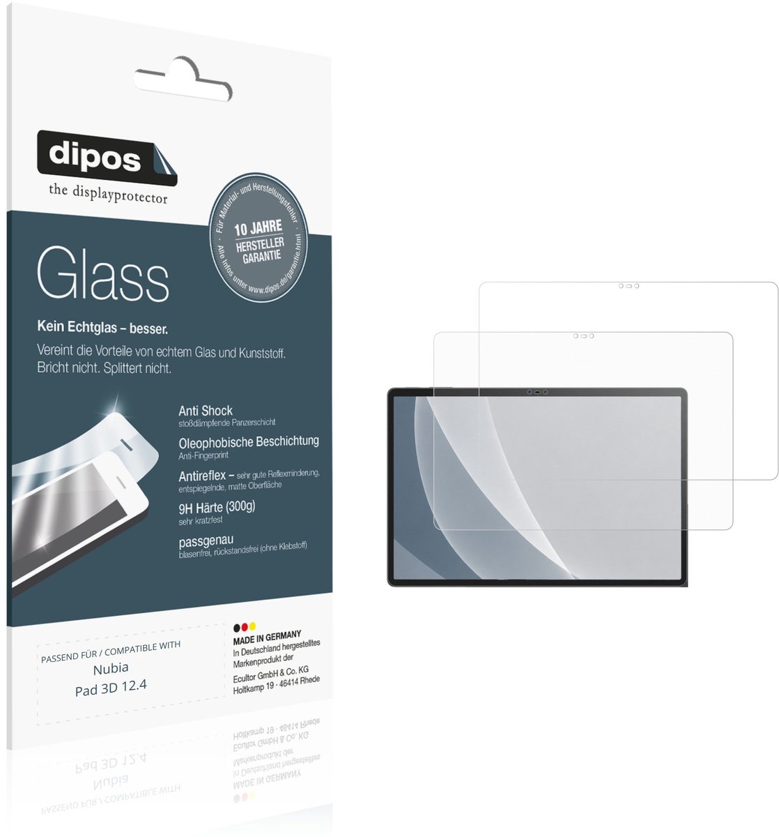 dipos – 2x Matte Pantserfolie geschikt voor Nubia Pad 3D 12.4 | 9H Screenprotector