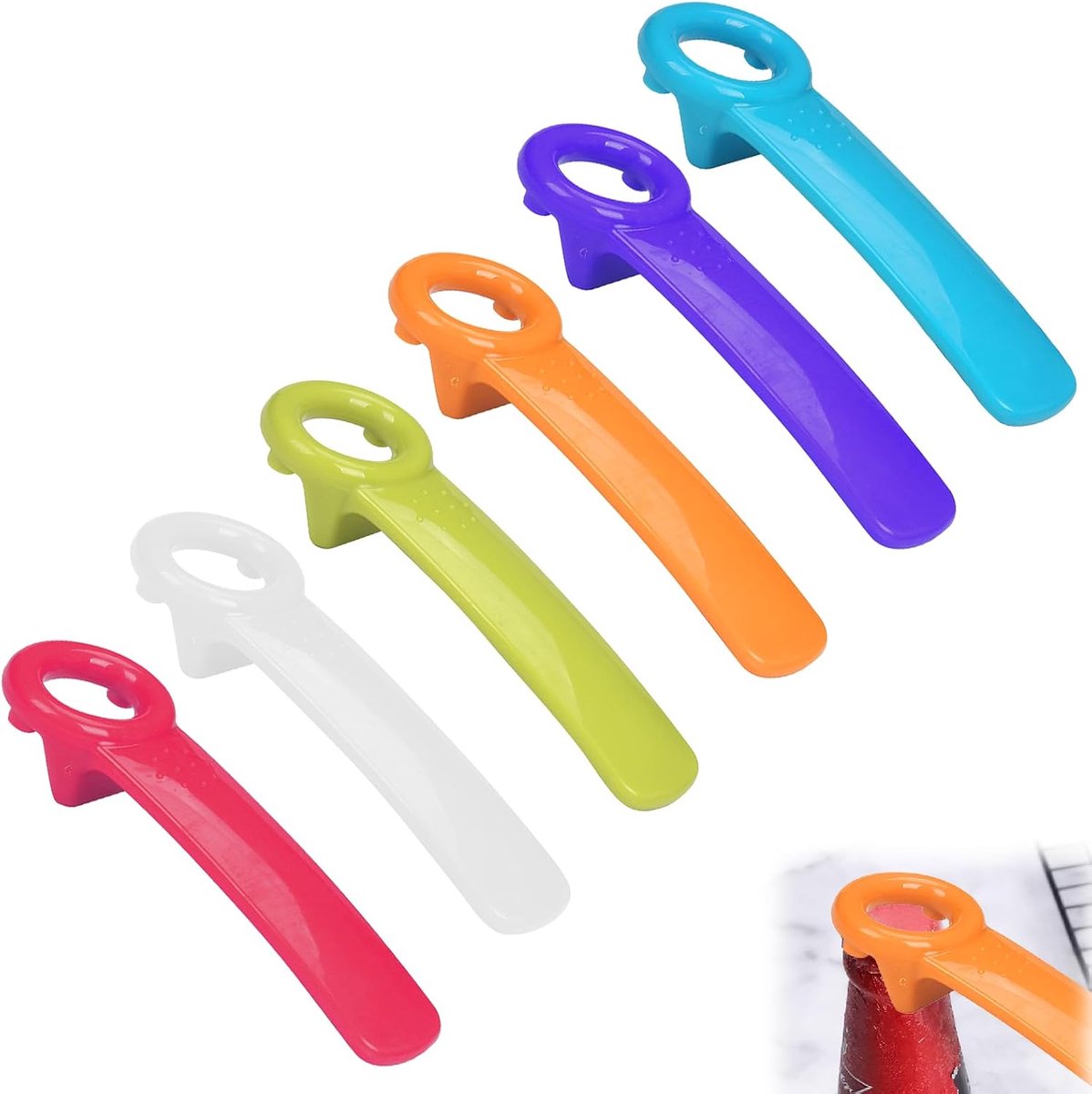 6 stuks schroefglasopeners kunststof, dekselopener voor glazen, herbruikbare glasopener, schroefdekselopener voor schroefglazen, voor bier, frisdrank en cocktails