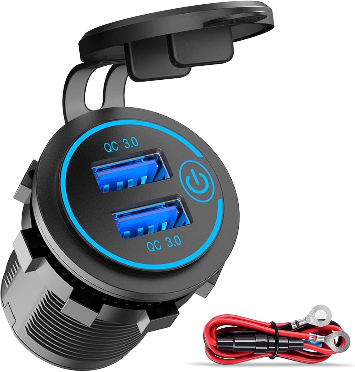 Charge 3.0 Dubbele USB-Oplader Auto, Waterdichte 12V / 24V USB-Uitgang QC 3.0 Dubbele Oplader Met Aanraakschakelaar DIY-kit Voor Auto, Golfkar, Boot, Camper, Motorfiets, Vrachtwagen en Meer