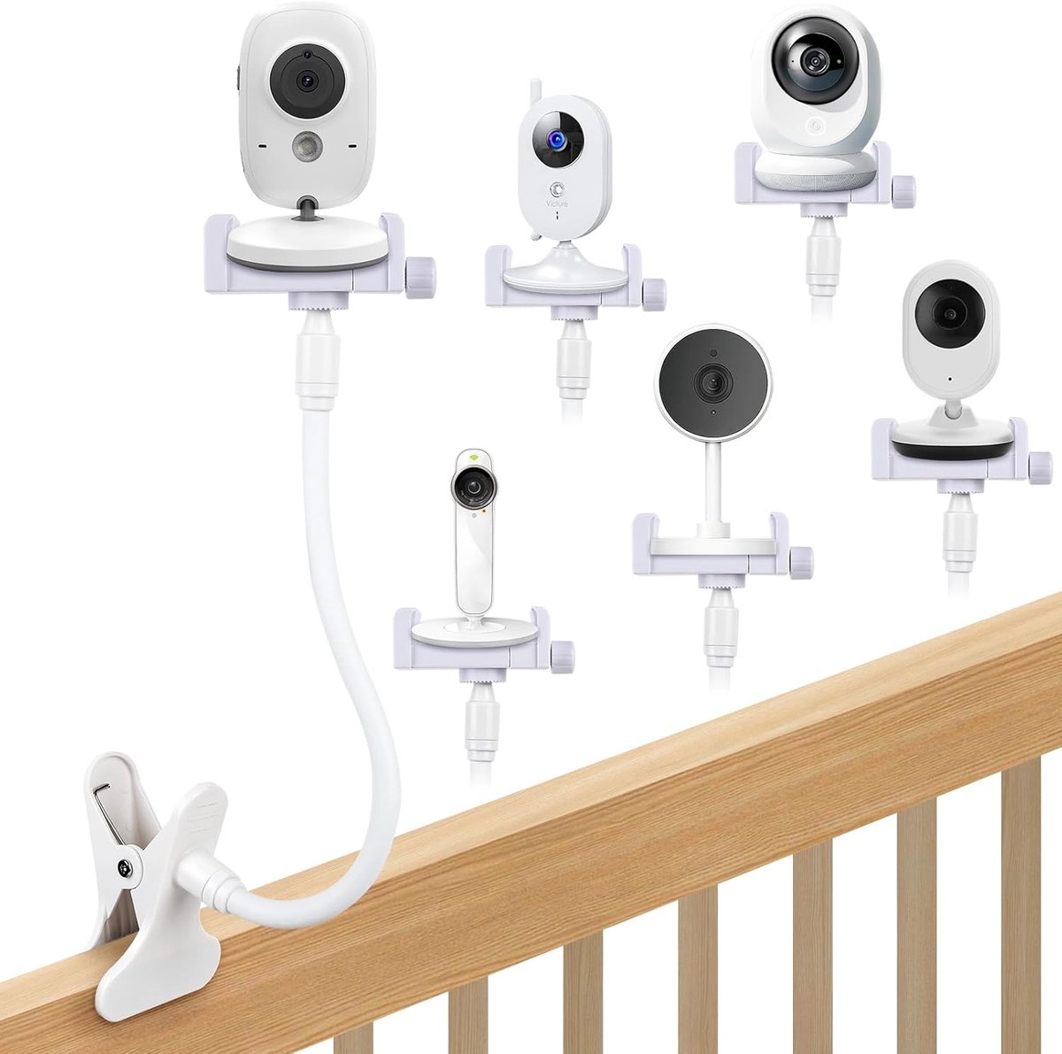 Babyfoonhouder Flexibele Babycamerahouder Camerahouder Opvouwbare Mobiele Telefoonhouder Compatibel met Babyfoons en Camera's met 1/4 inch schroefdraad voor Wieg/ledikant
