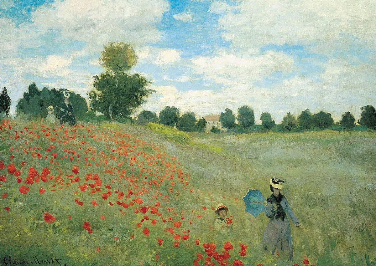 Claude Monet Puzzel van 1000 stukjes voor volwassenen, klaprozen in Argenteuil, 70 x 50 cm, puzzels voor volwassenen, educatief spel, uitdagingsspeelgoed, 1000-delige puzzels voor volwassenen