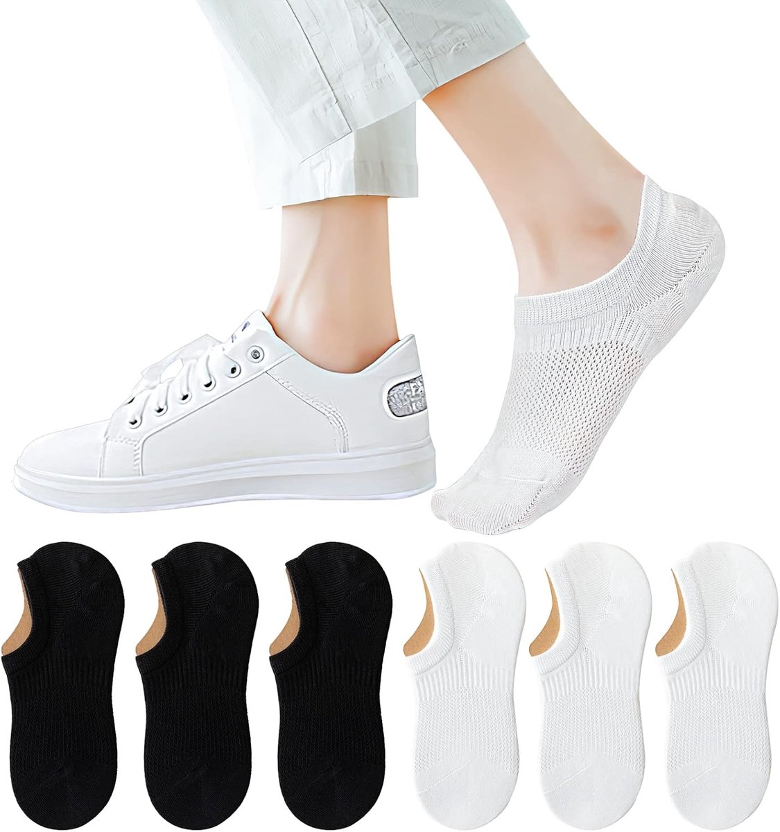 Sokken voor dames, katoen, lage voering, antislip, casual, onzichtbare sneakersokken, enkelsokken, zachte ademende sportcompressiesokken, loafers, sneakers