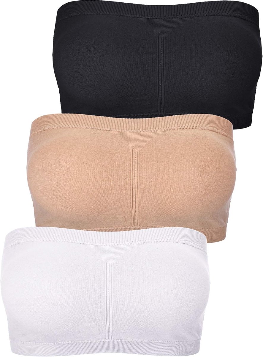 Strapless bandeau-bh, Kleur: zwart, wit en nude, XXL