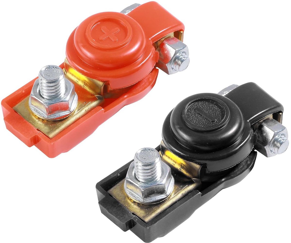 2 stuks autoaccuschakelaar, accuklemmen 12 V poolklem, accuaansluitklemmen, 12 V 24 V accuklemmen met kunststof afdekking, geschikt voor auto's, caravans, camper, boot, vrachtwagen, voertuig